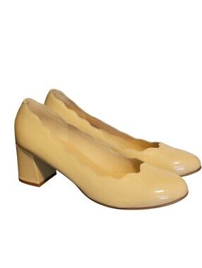 French Sole FS/NY Trini Patent Tan Pump Block Heel Shoes Size 10B